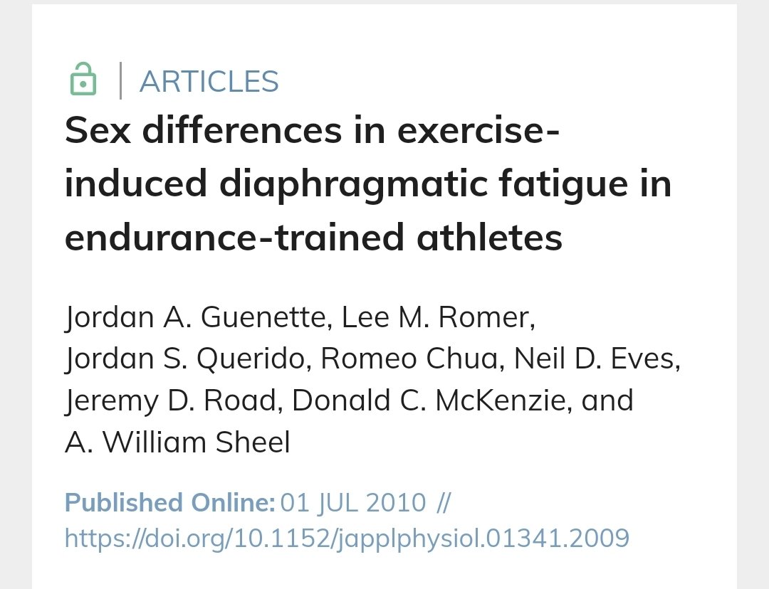 kathryn_bell2's tweet photo. Females may have the upperhand when it comes to inspiratory muscle fatigue near maximal work rates. While cycling to 100% work rate during a time to exhaustion test, there was a 12% reduction in total inspiratory force output in males compared to only a 3% reduction in females https://t.co/8Njy1YD6X4