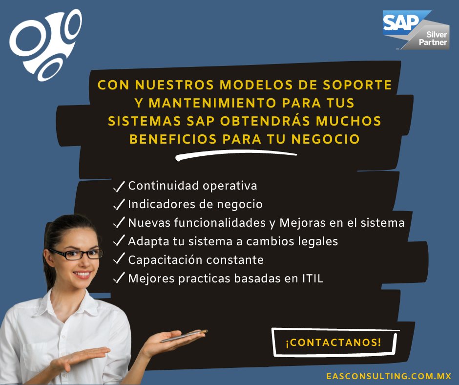 easconsultingmx's tweet photo. En EAS Consulting te ayudamos a superar los retos que tu organización tiene con las soluciones de #SAP ¡Contáctanos y nuestros especialistas te asesorarán! https://t.co/JBYSmDqTWu   #soportetécnico https://t.co/x1sLJfr1Nj
