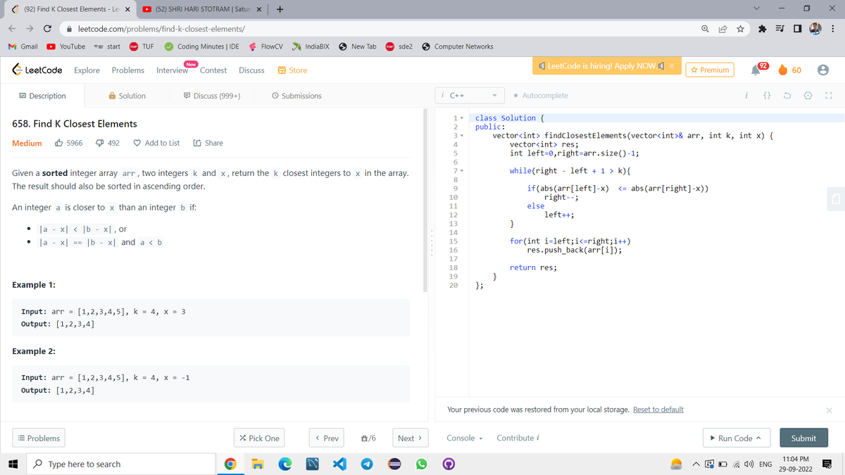 mpathak382's tweet photo. Completed Day 91of the 100 Days of Code Program by  @CodeinCommunity  Supported by 
@MinutesCoding

I solved find k Closest element on Leetcode.
https://t.co/NHAtuErVVF
Discord -https://t.co/DXwhp7UUAT

#100daysofcodechallenge #codeincommunity  #codein100daysofcode #100DaysOfCode https://t.co/DLWQ0azClH