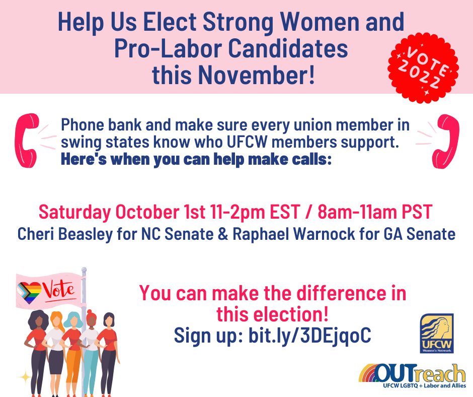 We need your help Saturday October 1! Phone bank to help elect pro-worker candidate Cheri Beasley to U.S. Senate in North Carolina!

11-2pm EST / 8am-11am PST

Sign up here: docs.google.com/forms/d/e/1FAI…