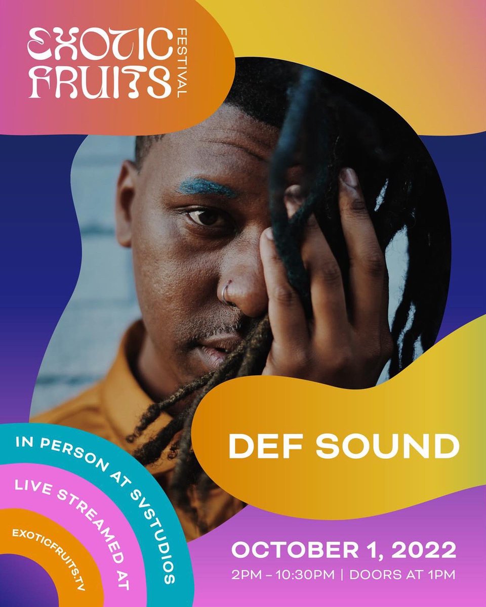defsound's tweet photo. *taps mic* we outside this Saturday!
Singing songs sharing poems
Plus the lineup is  luscious.
OCTOBER 1 @exoticfruitstv 🥝🥑

🛝 thru in person or virtually. 
2 - 10 pm.

Gather your tix 🎟 beloved : https://t.co/cfQqxmwypb https://t.co/ql6yJXvOjt