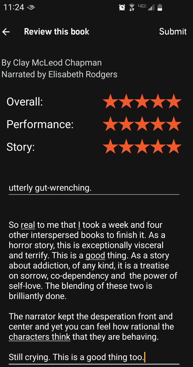 SinnaPomme's tweet photo. Official @audible_com review of GHOST EATERS @claymcleod
#ElisabethRodgers #audiobook
🌟 🌟🌟🌟🌟 not for a desire to crawl around in this story but for how much I do not want to. Disturbingly beautiful. https://t.co/lpsZE28MZX