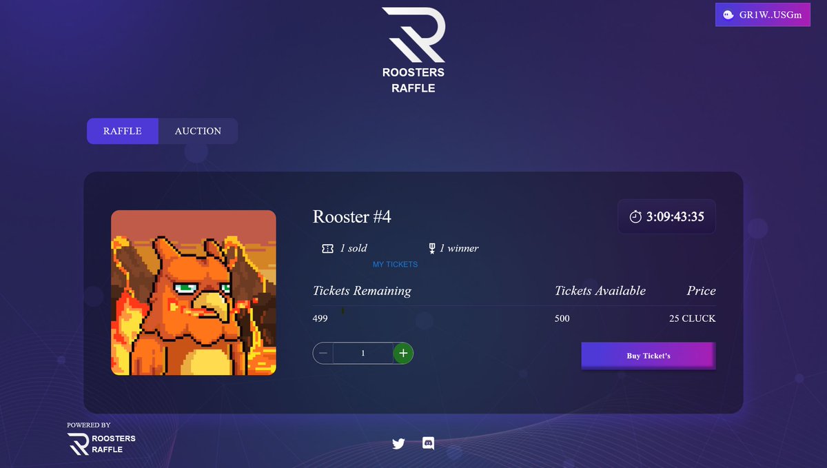 Our raffle platform has officially gone live with our first 1/1 rooster carrying 5x+ the daily rev share!! With only 7 existing these are in short supply

Customizable raffles are one of our product offerings and we can have live in as little as 4 days

raffle.raginroosters.io/raffles