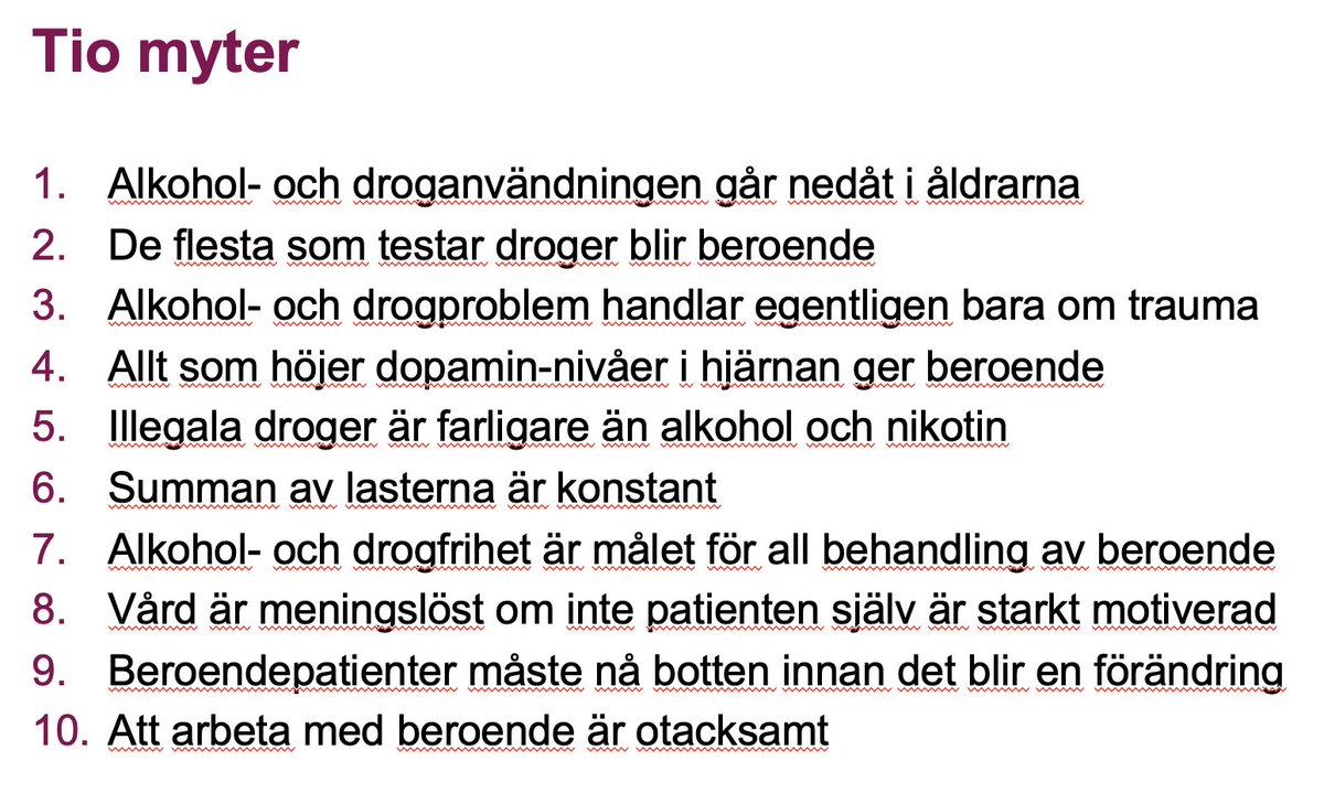 Försökte idag vederlägga dessa tio myter om beroende, när jag föreläste hos Narkotikapolitiskt center. Finns att se via deras Fb-sida, för den som är intresserad: fb.watch/fRAiWZYR3R/
