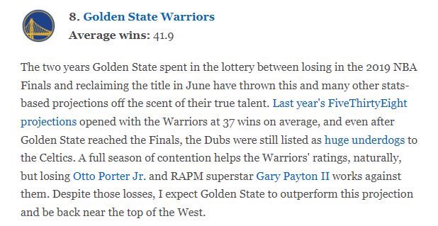 WarriorsMuse's tweet photo. ESPN projections have the Warriors as the 8TH SEED in the West

😂😂😂😂😂 https://t.co/F8YYvWNDPF