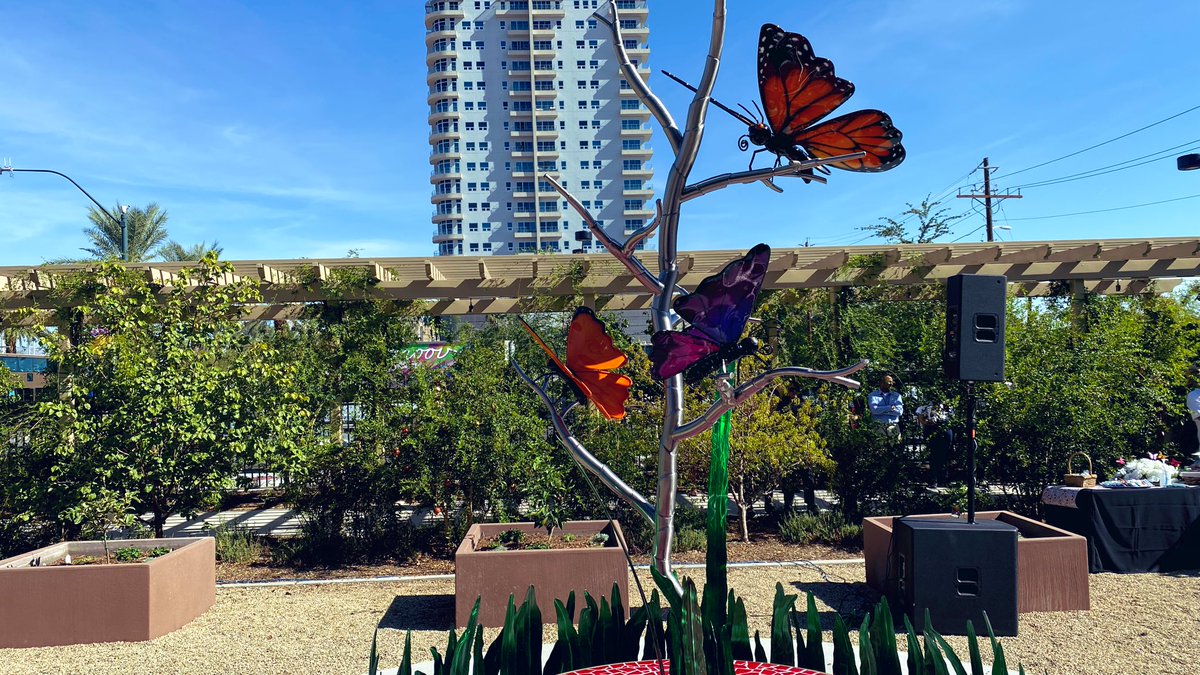 “Flight of Healing” is a 10-foot-tall stainless steel sculpture created by two local residents &amp; survivors of the #1October mass shooting.

The new piece of public art is in the Storytelling Garden, which serves as a companion area to the Las Vegas Community Healing Garden.