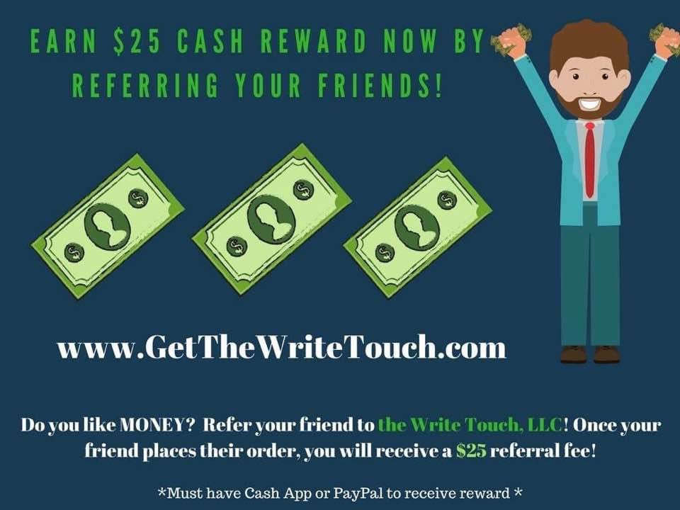 _TheWriteTouch's tweet image. Do you need to make some extra $$$ for the holidays? I’ll pay you $25 for every customer you send my way! #Retweet #Screenshot #Share !