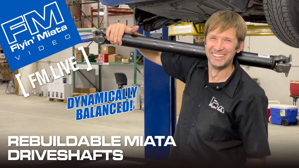 FlyinMiata's tweet photo. This week's video is now on our YouTube channel! See Brandon show off our rebuildable NA/NB driveshafts in glorious 4K! 
https://t.co/fmG0KuHd2z

#NA #driveshaft #miata #parts #product #QandA #BrandonFitch #rebuildable #balanced #live #FMLive #video #FM #flyinmiata https://t.co/6idRpCmYNV