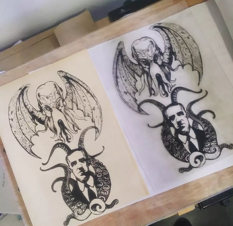 danrossartist's tweet photo. Printed my Lovecraft Cthulhu drypoint engraving today ππ
#cthulhu #lovecraft #drypoint #printmaking #drypointprintmaking #monsters #intaglio #engraving #printing #fun #horrorart #eldritchhorror #drypointprinting https://t.co/NSYrX6emMq