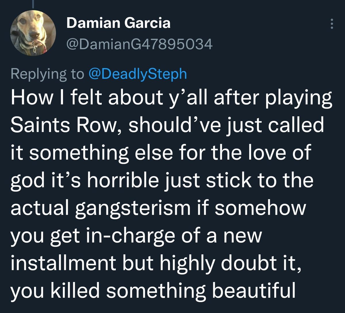 saintstakes's tweet photo. why do yall keep thinking a temp community manager has any effect on the outcome of this game, she didnt work for volition until a month before announcement 💀 #SaintsRow https://t.co/PgYSkgGAB8