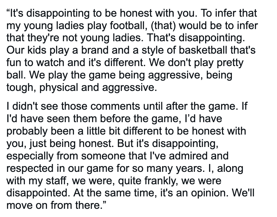 _dannydavis's tweet photo. At today's media scrum, UT coach Vic Schaefer addressed Stanford coach Tara VanDerveer's "People don’t want to see football or rugby" comment in March about the Longhorns' style of play. Schaefer has not talked with VanDerveer about what was said ahead of the Elite Eight. #HookEm https://t.co/pKTyJGuNmt