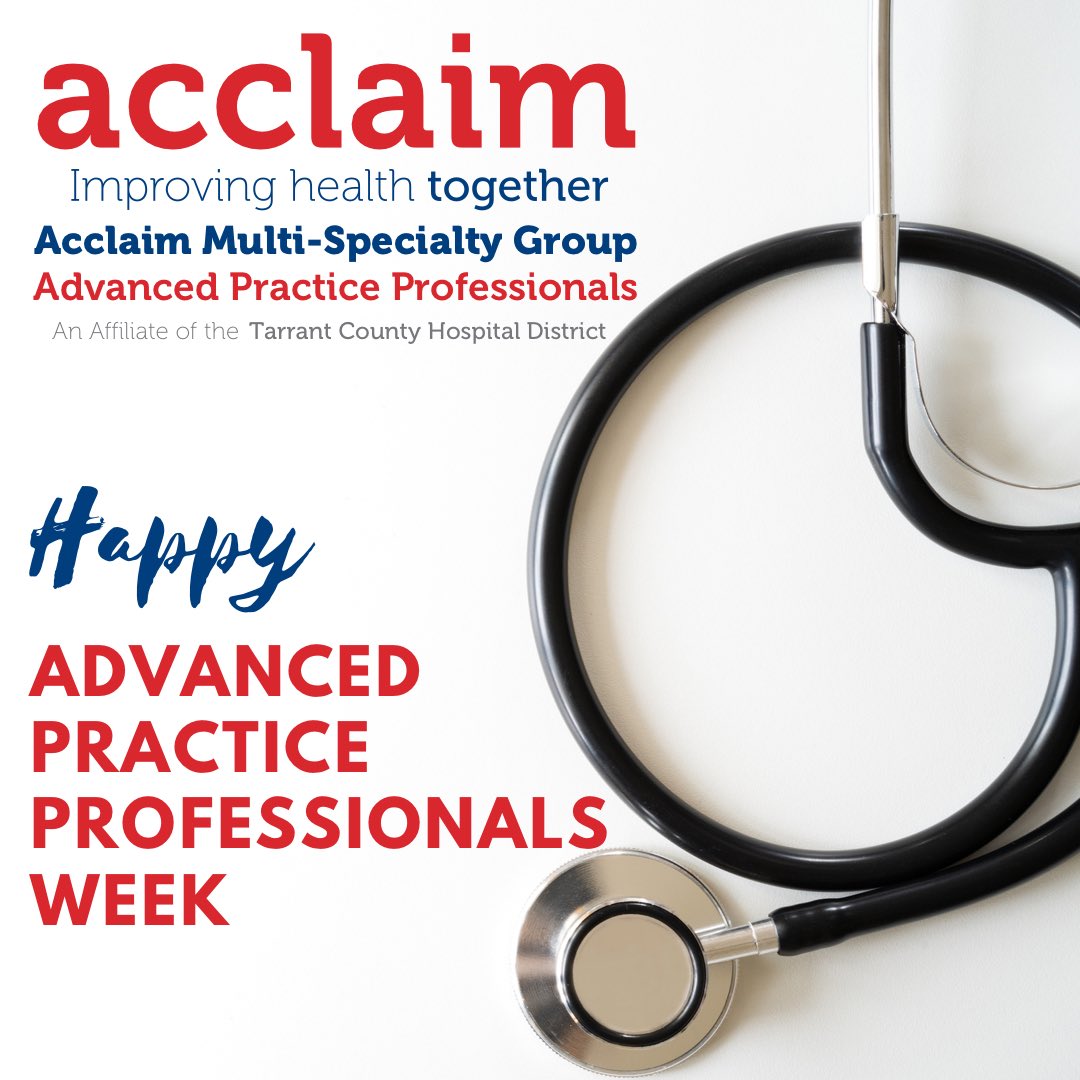 acclaimdoctors's tweet photo. We are still celebrating each one of our 215 APP’s and all that they do for our #patients throughout #FortWorth! Our Certified Nurse #Midwives, Clinical Nurse Specialists, #nursepractitioners, and #physicianassistants are an integral part of our #patientcare team! Thank you! https://t.co/J0jf1RD0QY