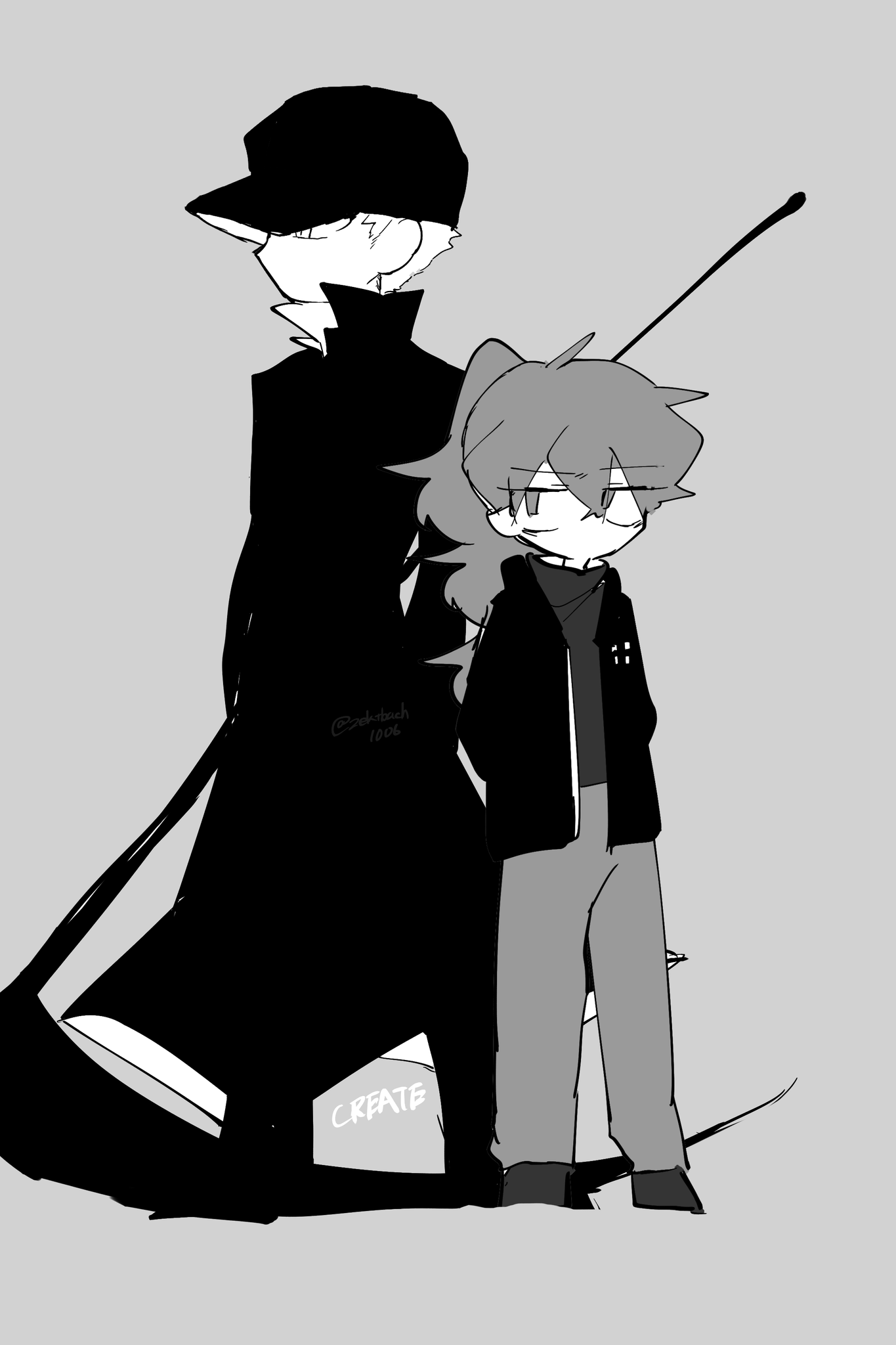 E5白黒画「はじめての子供」 anime character with Pets ,Black and whiteのイラスト素材