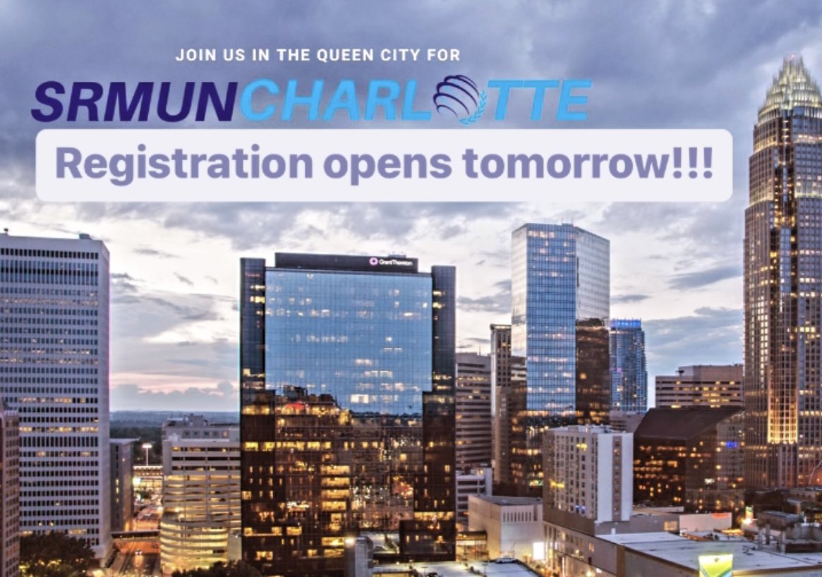 Tomorrow’s the day! SRMUN Charlotte 2023 registration opens Friday, September 30th! For #SRMUNCLT details: srmun.org/charlotte/