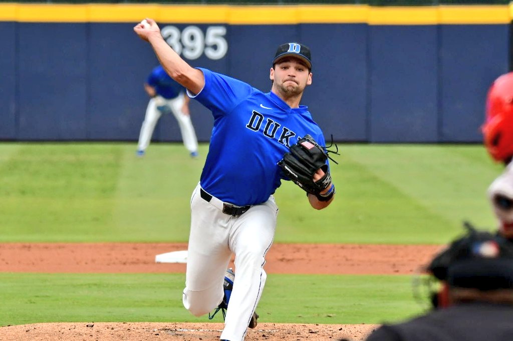 #HeatSheet Alert, @DSeifertD1PBR: Nick Conte bumps 97, sits 94-96 in a dominant 1-2-3 inning for @DukeBASE, with a good tight slider at 81. Conte and Adam Boucher (up to 95 with improved secondary stuff) are both key veteran breakout candidates for Duke, both look strong.