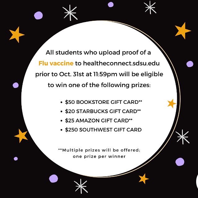 SDSU_SHS's tweet photo. We begin our Boo the Flu campaign Monday! 

Flu shots are free to all eligible students the month of October. 

Online scheduling is now available or stop by and see us at Calpulli for a walk-in flu shot! 

#bootheflu https://t.co/qWggQO50bX