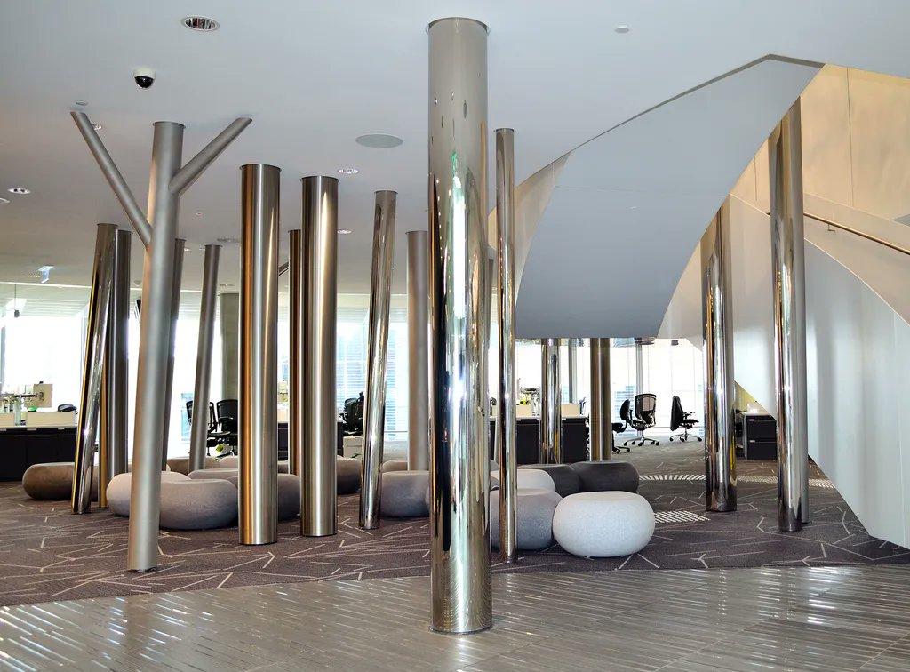opiegroup's tweet photo. One of our installations featuing a number of complex offset Trees, with custom tapered branches and multiple finishes including Mirror polish, Satin finish and a Glass Bead Blast. #opiegroup https://t.co/nh7xhFz5ZL