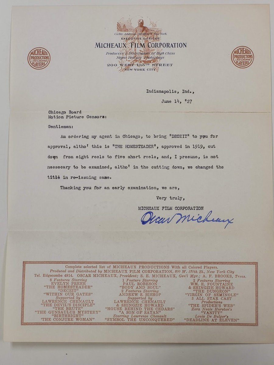 Chicago Film Society on Twitter "A letter from director Oscar Micheaux