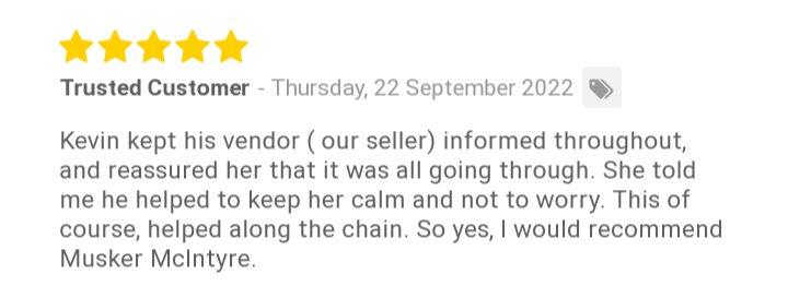 🌟 Great new review left for Team Musker McIntyre! 🌟

muskermcintyre.co.uk