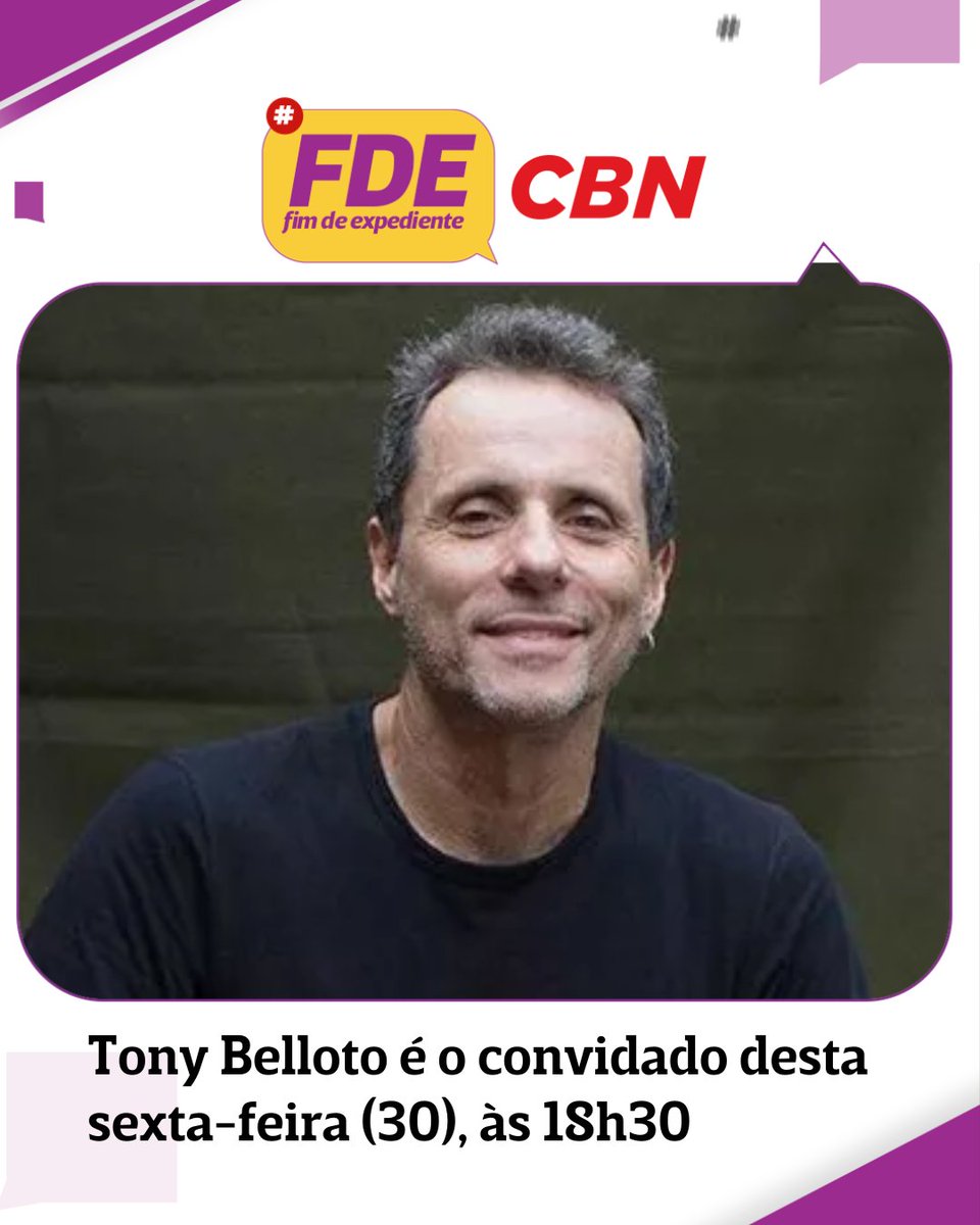 CBNoficial's tweet photo. Nesta sexta-feira (23), a partir das 18h30, @danstulbach, @tecomedina e Zé Godoy (@Artedeandar) recebem o músico e integrante do Titãs, Tony Belloto. Acompanhe no site, app ou Youtube da CBN. #FDECBN #NoArNaCBN https://t.co/aCsStZWxdT