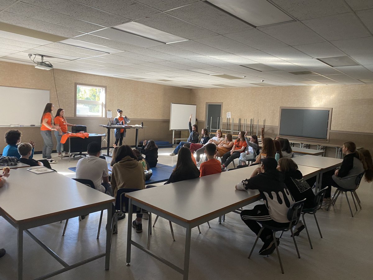 CLekakis's tweet photo. Great dialogue, questions, and empathy in our Orange Shirt assemblies today @PHSecondary School. Thank you to Ms Prasad, Sharlene and Leilani for facilitating these important conversations.#SD46 https://t.co/dmFRNrc95H