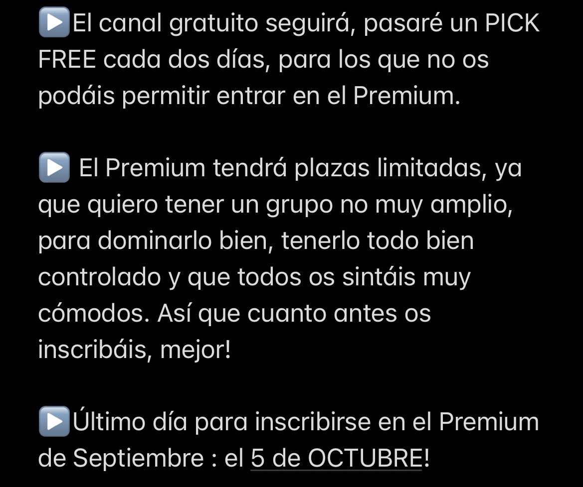 TipsterTenis4's tweet photo. ❗️Info PREMIUM (OCTUBRE 2022)❗️

🔁 Sortearé 5 PLAZAS PREMIUM entre todos los RT a este TWEET.🔁

❗️Si contratas el Premium y en ese mes no llegamos a +10 uds, te REGALO el siguiente mes❗️

✅ Beneficio SI o SI ✅

✅ Junio +91 uds ✅

✅ Julio +36 uds ✅

✅ Agosto +31 uds ✅ https://t.co/0wFaGwfZzz