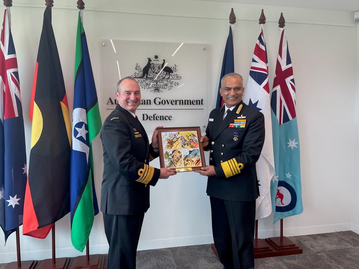 Secretary Moriarty and I were delighted to meet with Admiral Hari Kumar, India’s Chief of Naval Staff, during his first official visit to Australia. 
We exchanged views on the Indo-Pacific &amp; ways to enhance our defence &amp; security partnership in the maritime domain. 🇮🇳🇦🇺 #YourADF