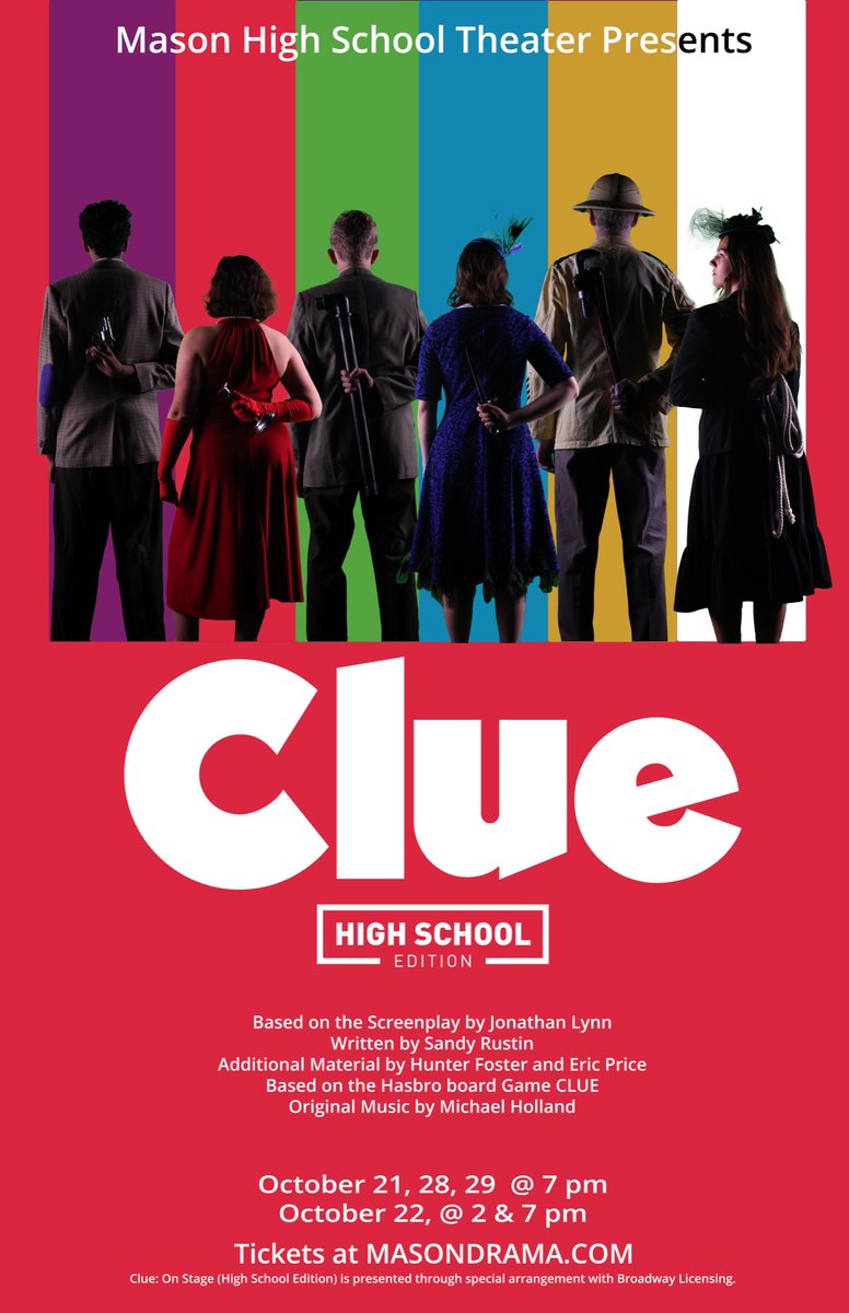 First look at our Clue Poster! I wonder who the murderer is, only one way to find out. Tickets on sale at masondrama.com or link in the bio! 
#clueonstage