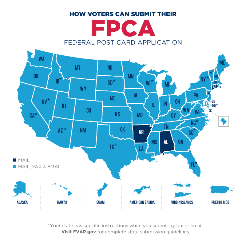 FVAP's tweet photo. The deadline to request your absentee ballot is quickly approaching for many states. ⏰ If you plan to vote in #Election2022, request your ballot NOW at https://t.co/cApSlo7Vdq. Depending on your state, you may be able to submit your FPCA via mail, fax, or email. 📬 https://t.co/8emrMinibx