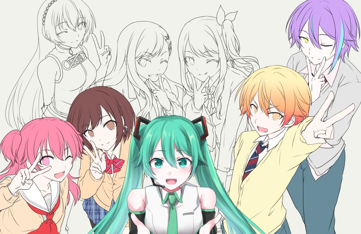 初音ミク ,巡音ルカ ,メイコ(VOCALOID) 「2周年だしせっかくだから推し全員描こうと頑張ってるけど推しが多すぎる 39さんだ」|怒りのトマト原稿ショーのイラスト