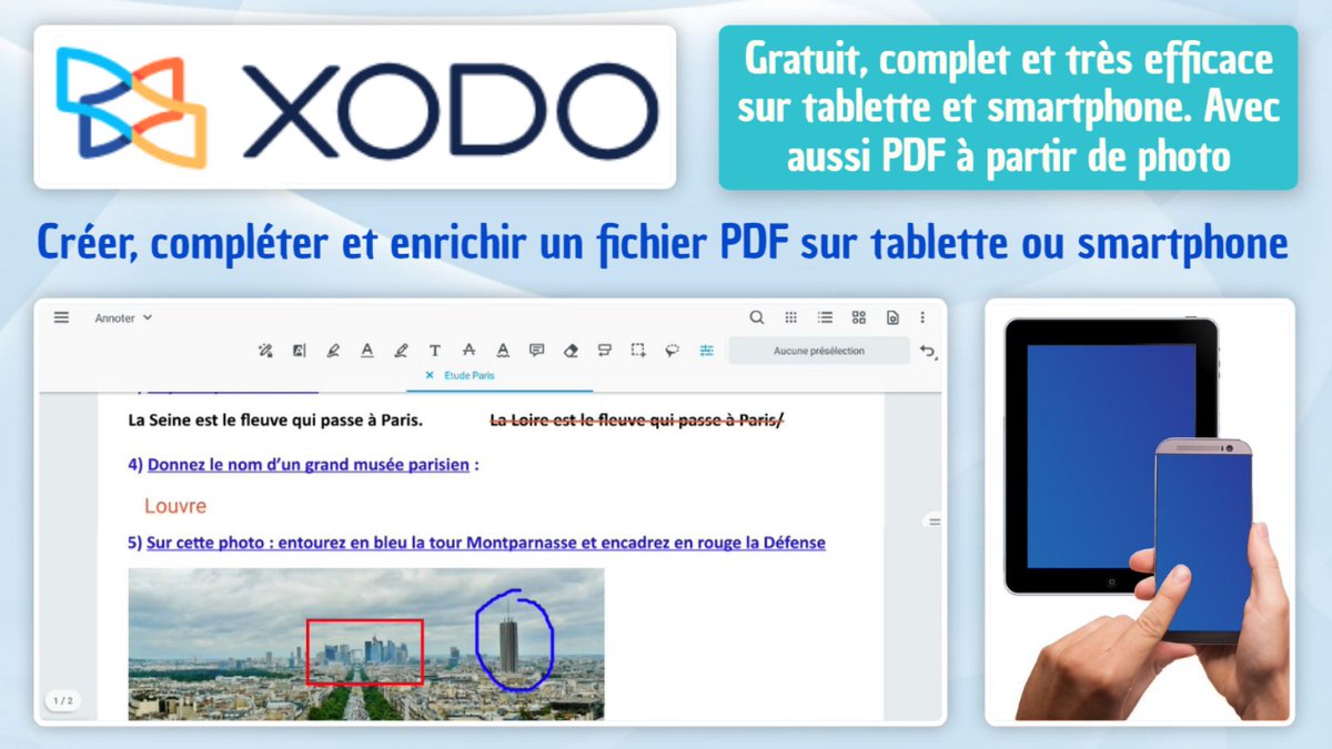 JohannNallet's tweet photo. XODO : pour créer, compléter, enrichir un PDF sur tablette ou smartphone. Gratuit et complet, un must déjà pas mal connu. Top pour aider à adapter, différencier, pour profs &amp; AESH @isafil @ASHEssonne. Tuto YT &amp; Portail Tubes : https://t.co/8PdiGwOPbR  https://t.co/Y9Ww15jF6y https://t.co/pmFI5ig7e4
