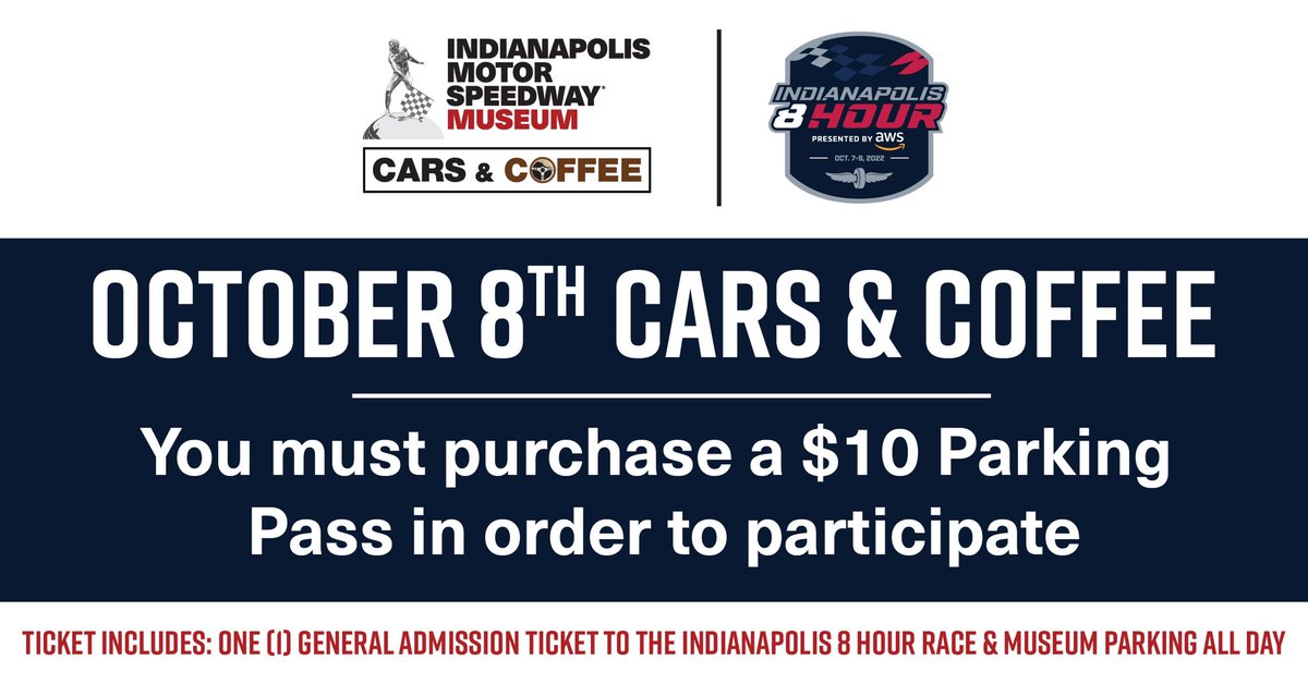 Cars and Coffee is coming to the #Indy8H!

Bring your historic automobiles and join the <a href="/IMSMuseum/">IMS Museum 🏁</a> Saturday, Oct. 8 for this fun, monthly event that also grants you access to <a href="/gtworldcham/">GT World Challenge America pwd by AWS</a> and @intercontGTC on-track action.

🎟 >>> bit.ly/3SnG49b