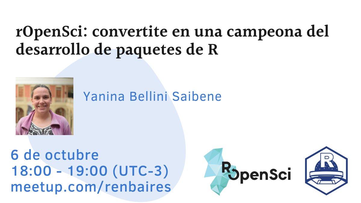 renbaires's tweet photo. ¿Te interesa armar un paquete de R pero no sabés por dónde empezar? ¿Tenés paquetes de R pero no te animás a mandarlo a CRAN?

Venite a nuestro meetup con @yabellini para aprender sobre el programa de Campeonas y Campeones de @rOpenSci ! https://t.co/QOlAgiFHI9