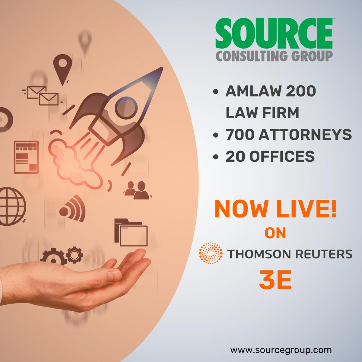 SourceGroupLLC's tweet image. Source Consulting Group has just taken another #AmLaw200 firm live on @thomsonreuters  #3E. Thanks to all those that made the implementation a successful project!