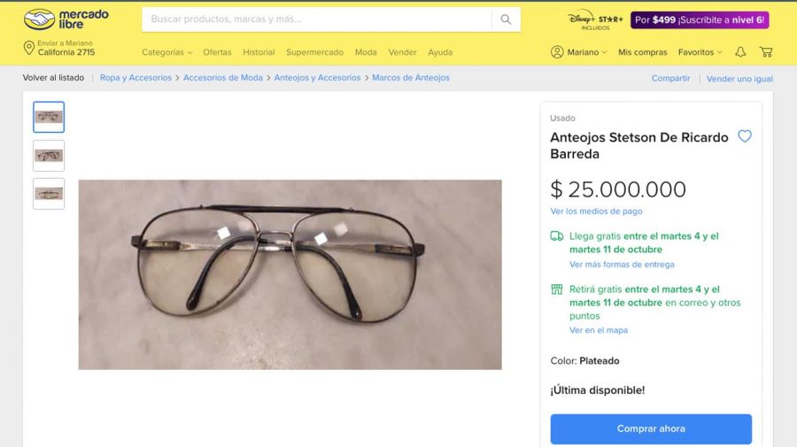Venden a $25.000.000 los lentes de Barreda. Sabes las cosas que me compro de la segunda guerra con 25 palos?