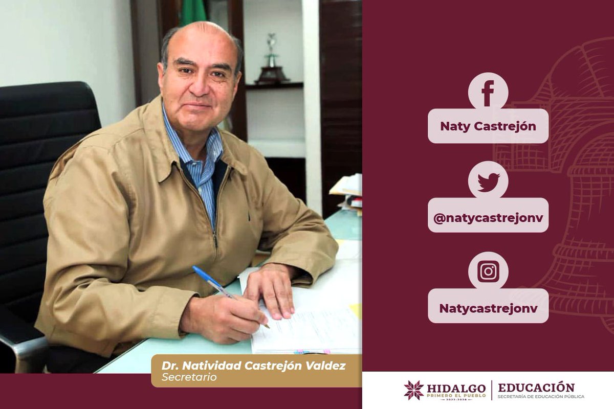 Te invitamos a seguir en redes sociales al secretario de Educación Pública de Hidalgo <a href="/natycastrejonv/">Naty Castrejón</a> para conocer las acciones educativas para la transformación del estado.
¡Comunicación transparente y continua con el pueblo! 
👩🧑🏫📚
#PrimeroElPueblo
#NatyCastrejón
#Educación