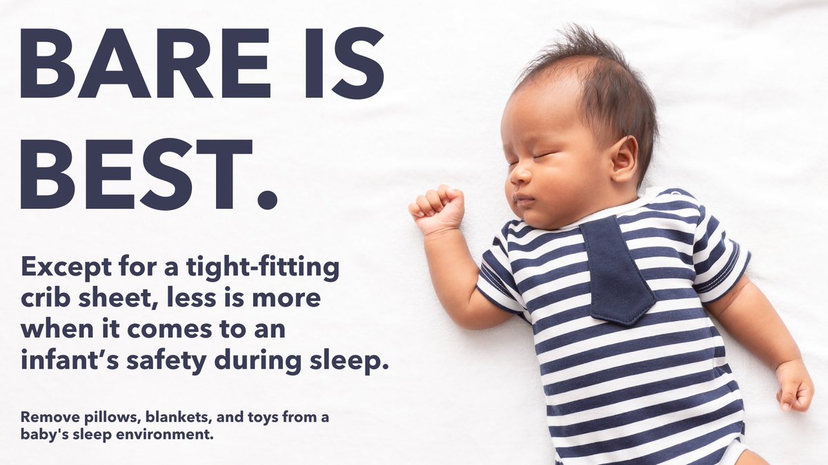 archildrensIPC's tweet photo. #BareIsBest! To prevent infant deaths due to soft bedding, the U.S. Consumer Product Safety Commission (CPSC) recommends safe bedding practices when putting infants under 12 months down to sleep. #SafeSleepSavesLives #ACHInjuryFree https://t.co/w82xpGGZoe