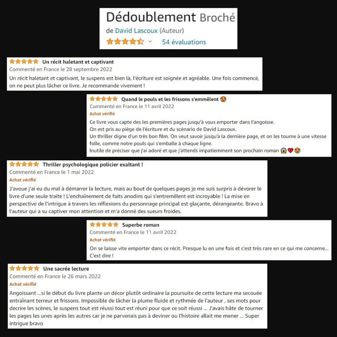 drakkareditions's tweet photo. 💫 L'avis des lecteurs 💫
Important pour l'auteur autant que pour l'éditeur, découvrez les notes et critiques sur #DEDOUBLEMENT de @DLSCX1
Qui d'entre vous l'a lu ou se laissera tenter ?
(disponible en broché, ebook, abonnements #kindle et #kobo ou https://t.co/O6EnaCu7Zm )
👁👁 https://t.co/Fs5pVkXGSM