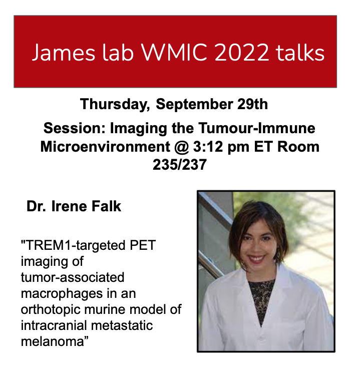 After seeing Israt speak make sure to stay for Dr. Irene Falk's talk as well :-) She'll be sharing about some very cool early stage work using TREM1-PET in the context of cancer. #WMIC2022