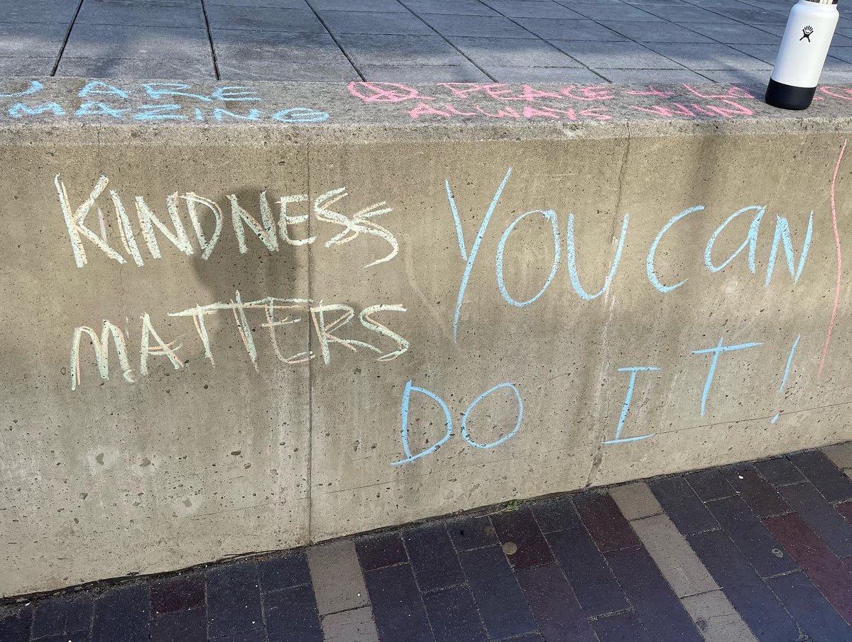 acpublicarts's tweet photo. Thanks to Dr. Frank Rudensky for having us as a guest today in your leadership class to talk about our programs and upcoming #chalkaboutac2022! Students went out and chalked the walkways around Stockton with positive messages after 🌈
 #acaf #doac #njarts #weareac #whynotac https://t.co/M0iEwb5nOn