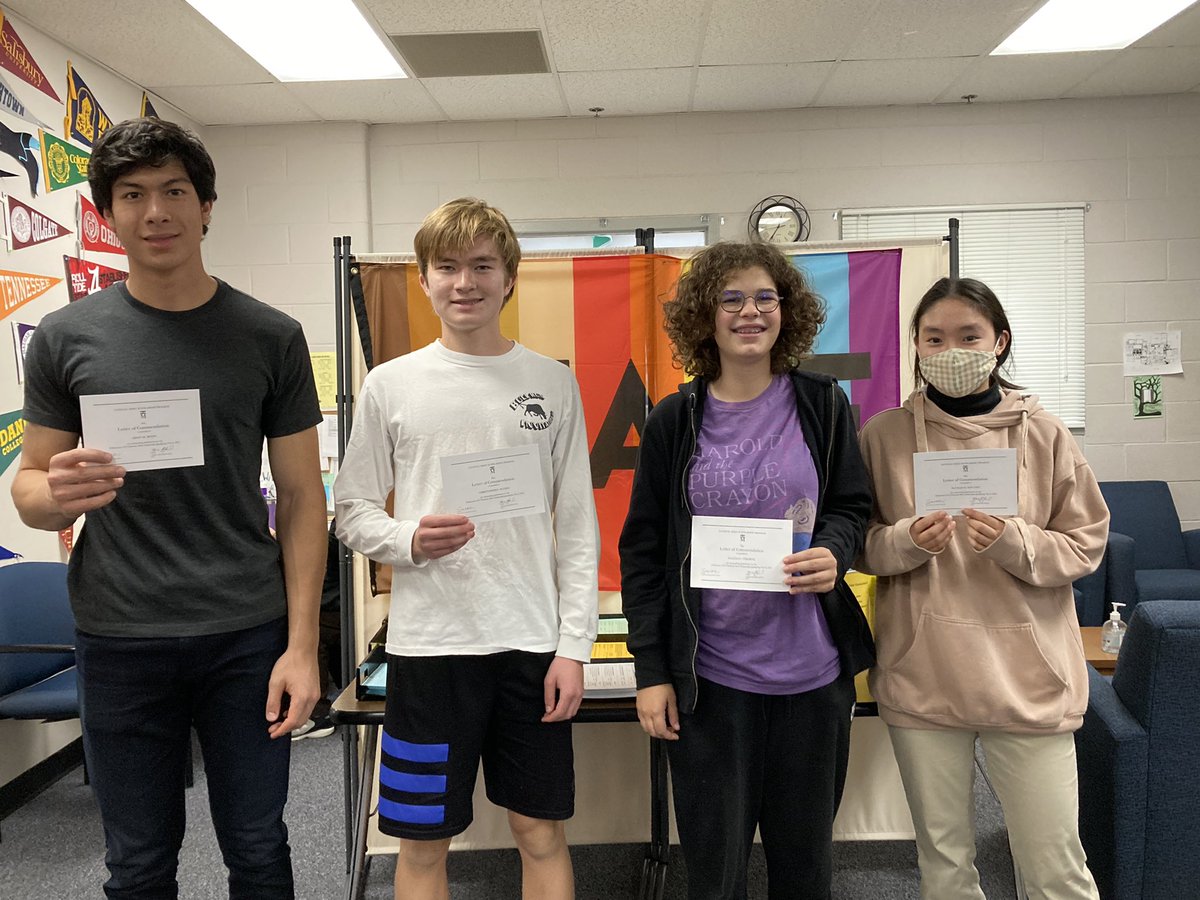 hcpss_wlhs's tweet image. So proud of Aidan, Christopher, Lena &amp;amp; Hannah, our @nationalmerit Commended Scholars! 💚💛 #lakepride