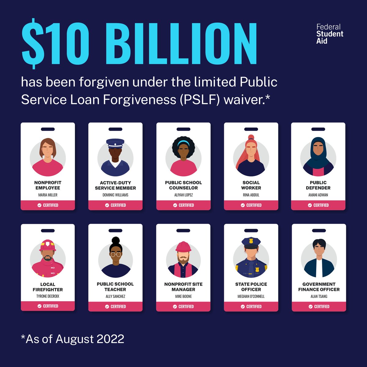 FAFSA's tweet photo. Public service workers, don’t miss your chance to apply for loan forgiveness under the limited PSLF waiver! Act now—the waiver ends on Oct. 31, 2022. https://t.co/MBnzHDcupu https://t.co/1ZTrpAIOft