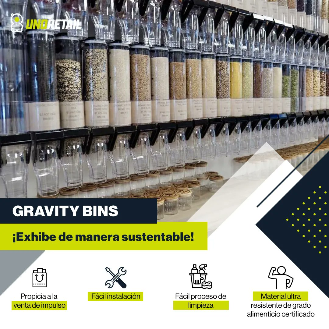 unoretail's tweet photo. Nuestros Gravity Bins son la opción sustentable para exhibir productos de consumo a granel mejorando la visibilidad y reduciendo la cantidad de envases, contribuyendo así a reducir desperdicios
#TodoSomosUno #UNORETAIL #bulkfood #gravityfeedshelf #displaysolutions #gravitybin https://t.co/cx70AsE691
