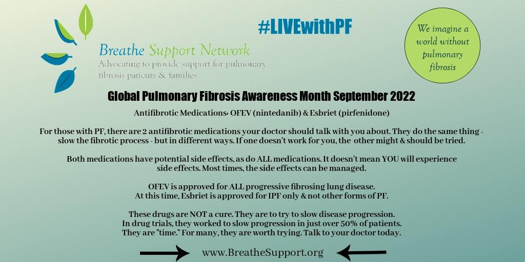 BreatheWithPF's tweet photo. #BreatheSupport #LIVEwithPF #PFAM #GPFAM #CUREforPF #pulmonaryfibrosis #PFawareness #BREATHE #antifibrotic #antifibroticmedication #ofev #nintedanib #esbriet #pirfenidone https://t.co/3V9KXnQIXw
