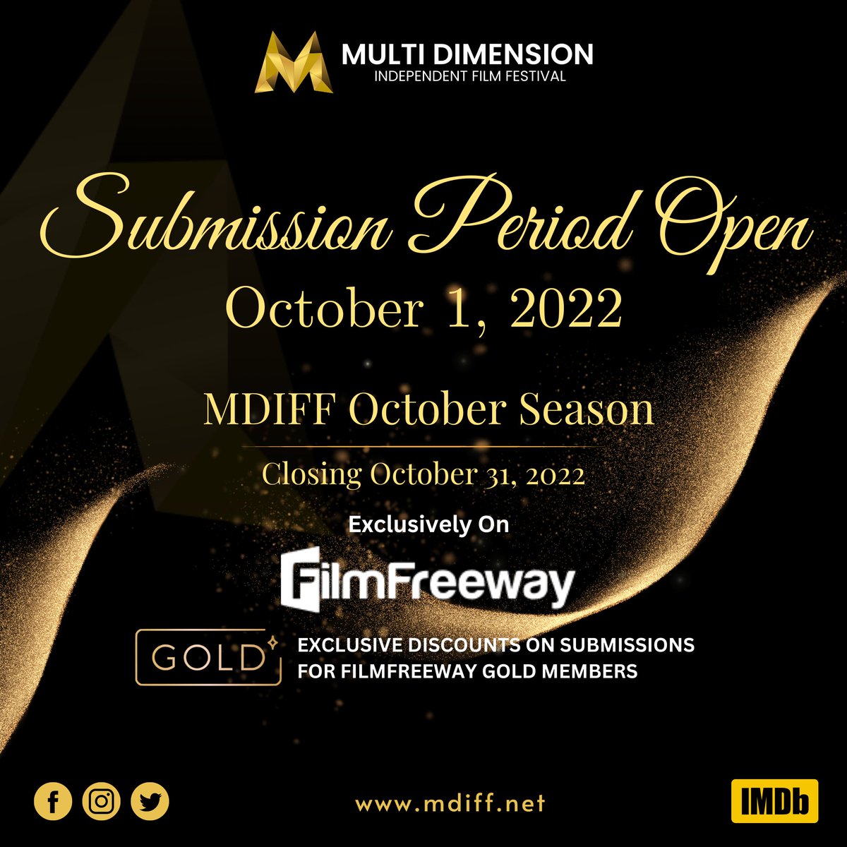 MDIFF21's tweet image. &amp;lt;&amp;lt;&amp;lt;&amp;lt; W E L C O M E &amp;gt;&amp;gt;&amp;gt;&amp;gt;
                              WE ARE OPEN! 
                               || Submit now ||       

We take submissions exclusively via filmfreeway filmfreeway.com/MultiDimension…

#mdiff #submissionopen #filmfreeway #submitnow