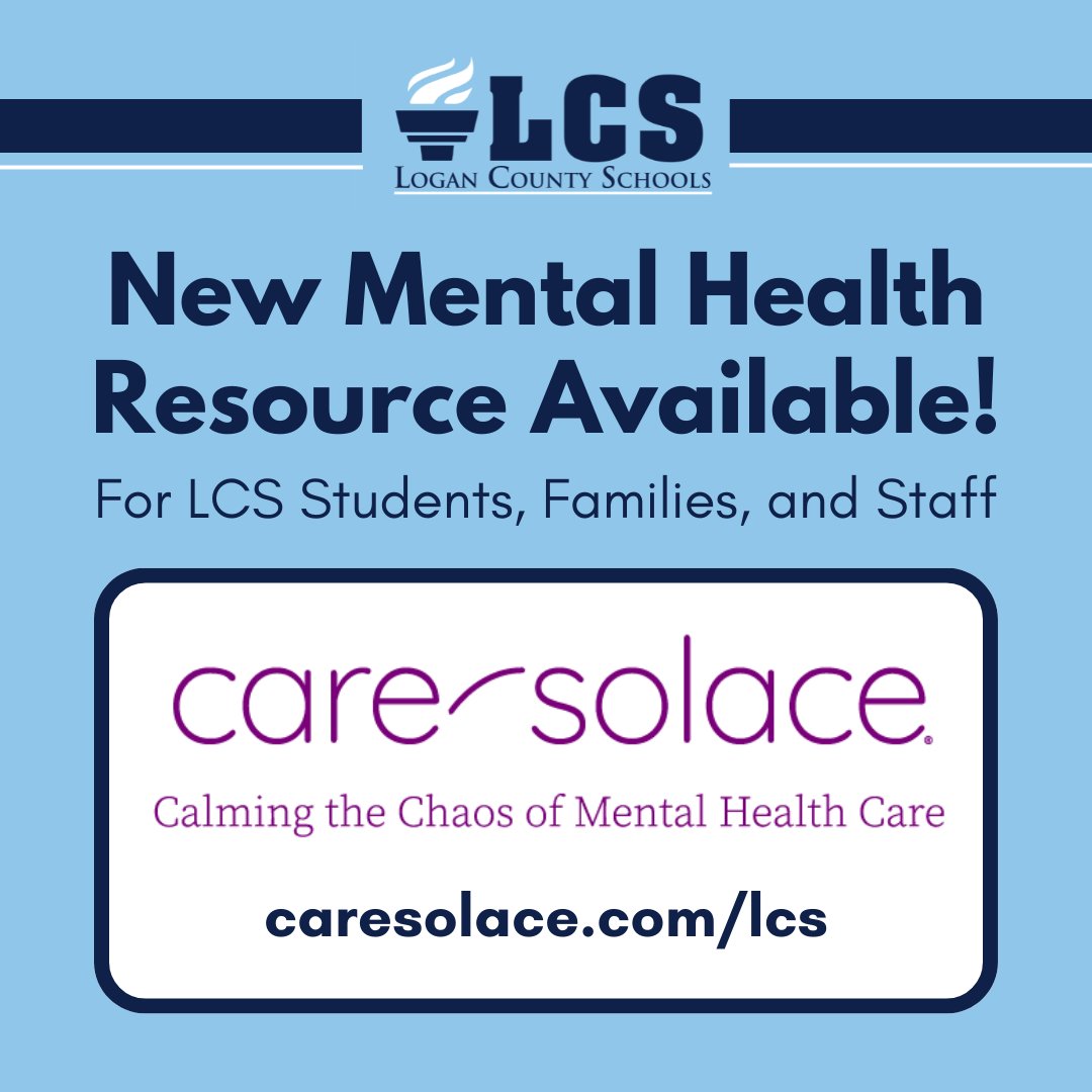 Logan County Schools (@logancoschools) on Twitter photo LCS has partnered with <a href="/CareSolace24_7/">Care Solace</a>, an organization committed to connecting our students, families, and staff with mental health providers. Visit caresolace.com/lcs to be connected to resources or bit.ly/3Cn0SbC to learn more. #LCPride LCS has partnered with <a href="/CareSolace24_7/">Care Solace</a>, an organization committed to connecting our students, families, and staff with mental health providers. Visit caresolace.com/lcs to be connected to resources or bit.ly/3Cn0SbC to learn more. #LCPride