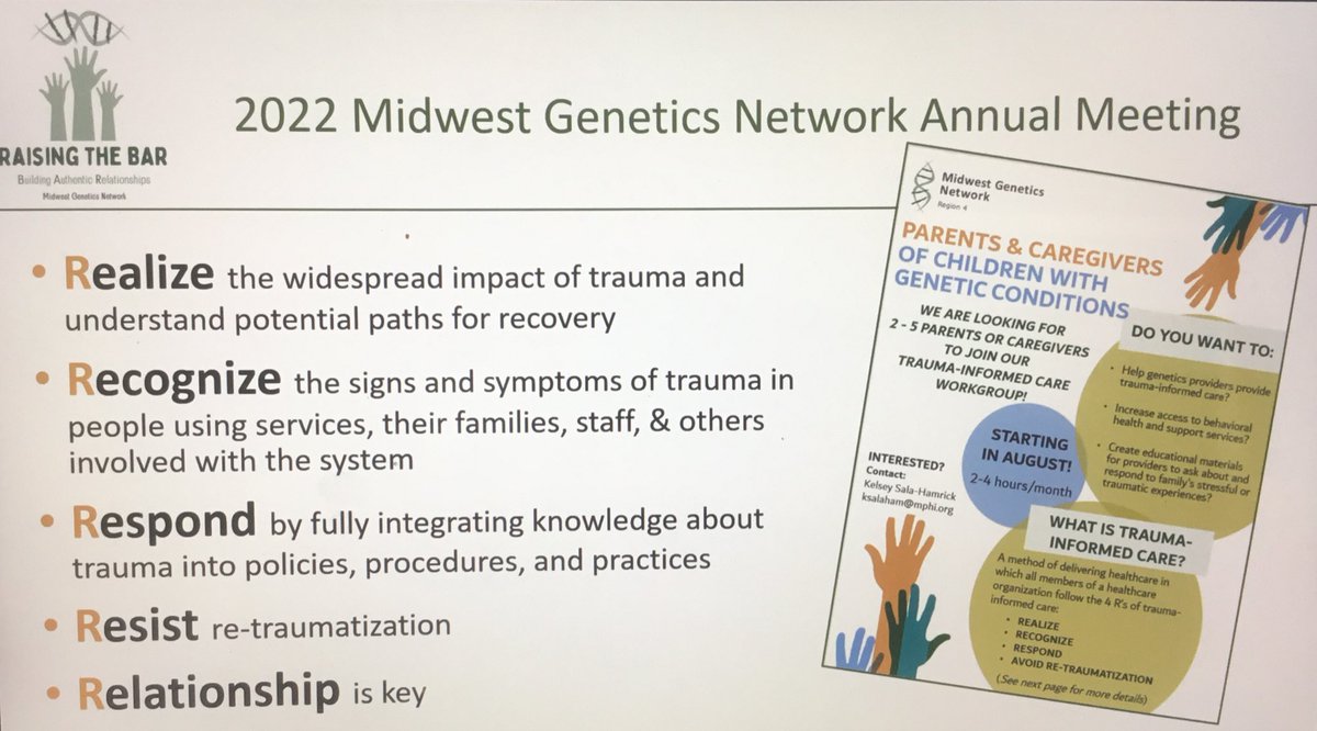 This looks interesting…but what is trauma informed care? - Yikes!  <a href="/agavig/">Amy Gaviglio</a> is highlighting lack of awareness of #TraumaInformedCare at @Region4Genetics annual meeting.  Children with special health care needs are more likely to experience trauma. #MGNAtWork