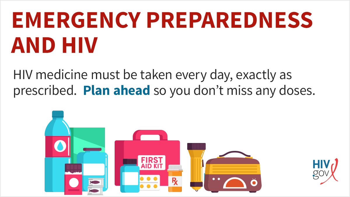 HIVGov's tweet photo. Everyone should have a plan for what to do during a #hurricane, wildfire, or other emergencies. For people with #HIV, it’s especially important to be prepared. Stay safe, and learn more about emergency preparedness from @HIVGov: https://t.co/Z5yzwybHmR https://t.co/AoWoRGKS5N