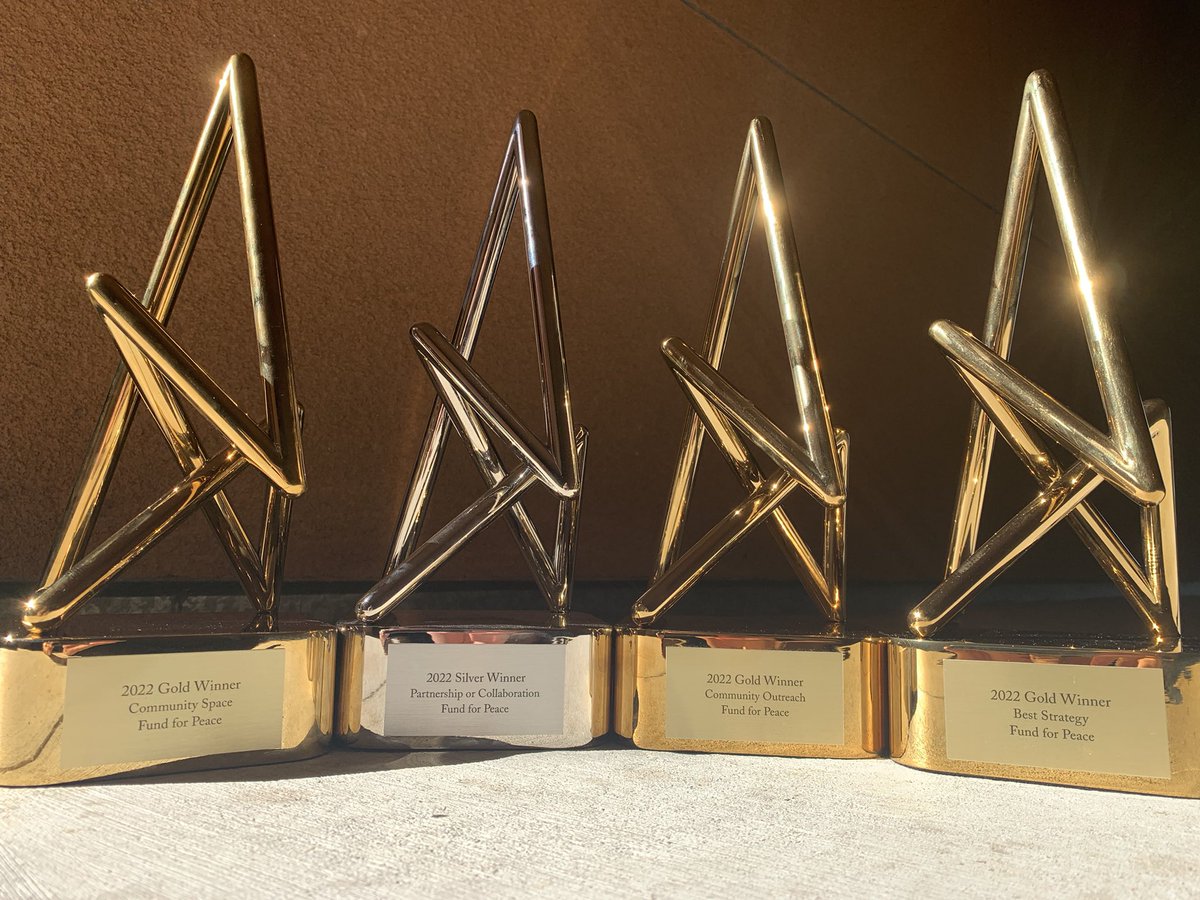 natehaken's tweet photo. Pretty excited about winning all these @anthemawards trophies for this video @fundforpeace made with @PINDFoundation.  Just received them in the mail. https://t.co/uOQluFzlsh https://t.co/Izqz1oJaBm