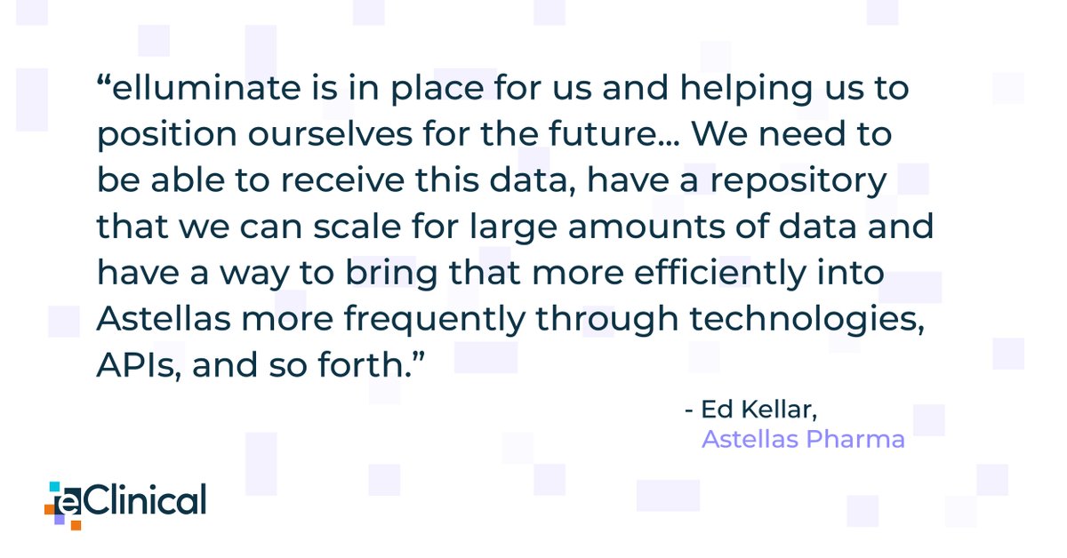 We're looking forward to #elluminateEngage2022 Nov. 2-3 in Boston! At this annual event, elluminate Clinical Data Cloud clients discuss how the platform is transforming their #clinicaldata processes and share insights like this from Ed Kellar at Astellas: eclinicalsol.com/event/ellumina…